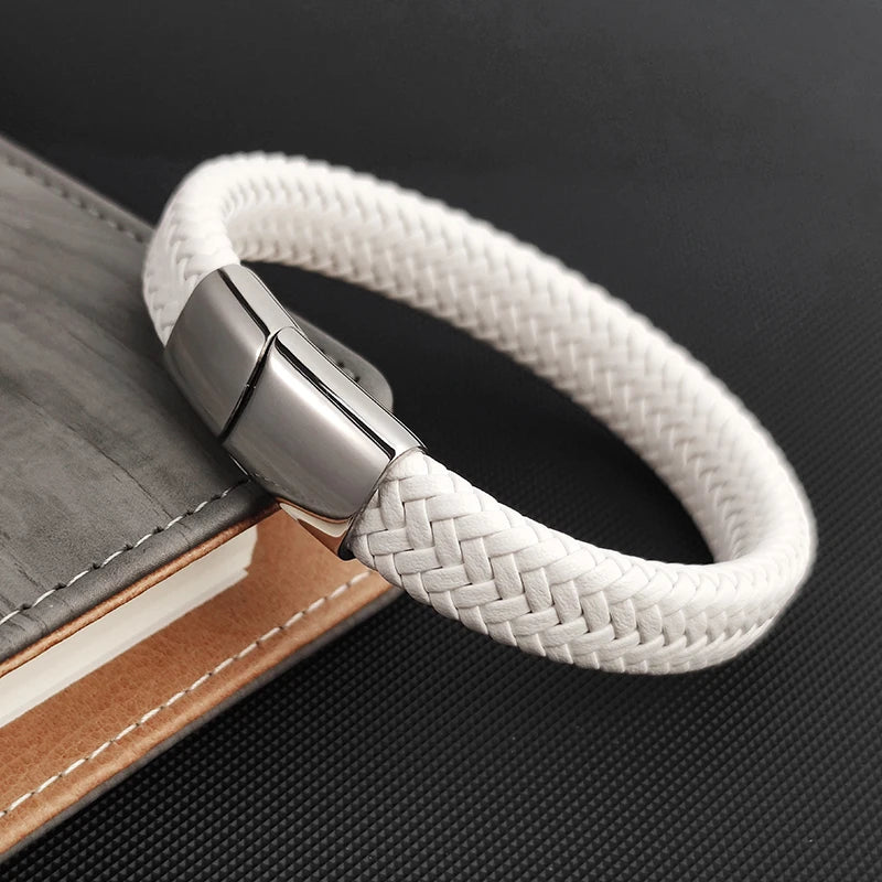 Men's Braided Leather Bracelet with Steel Clasp