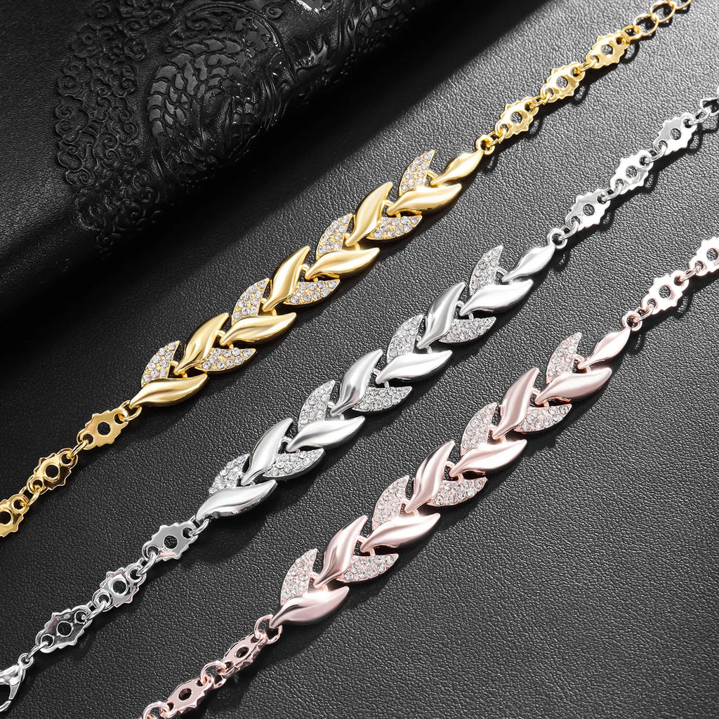 Braided Leaf Bracelet with Crystal Charm