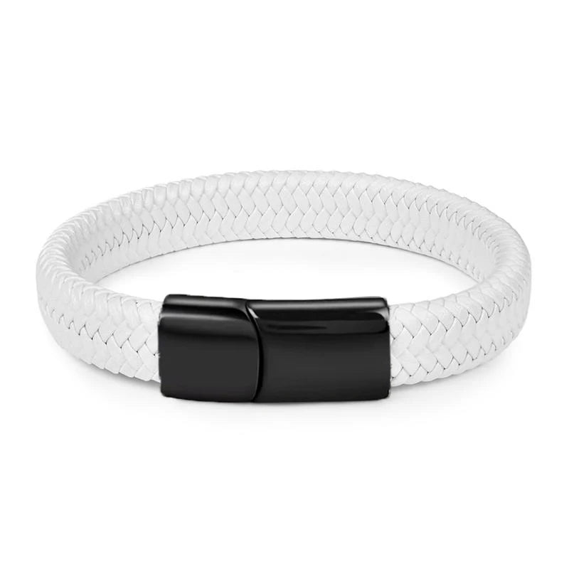 Men's Braided Leather Bracelet with Steel Clasp