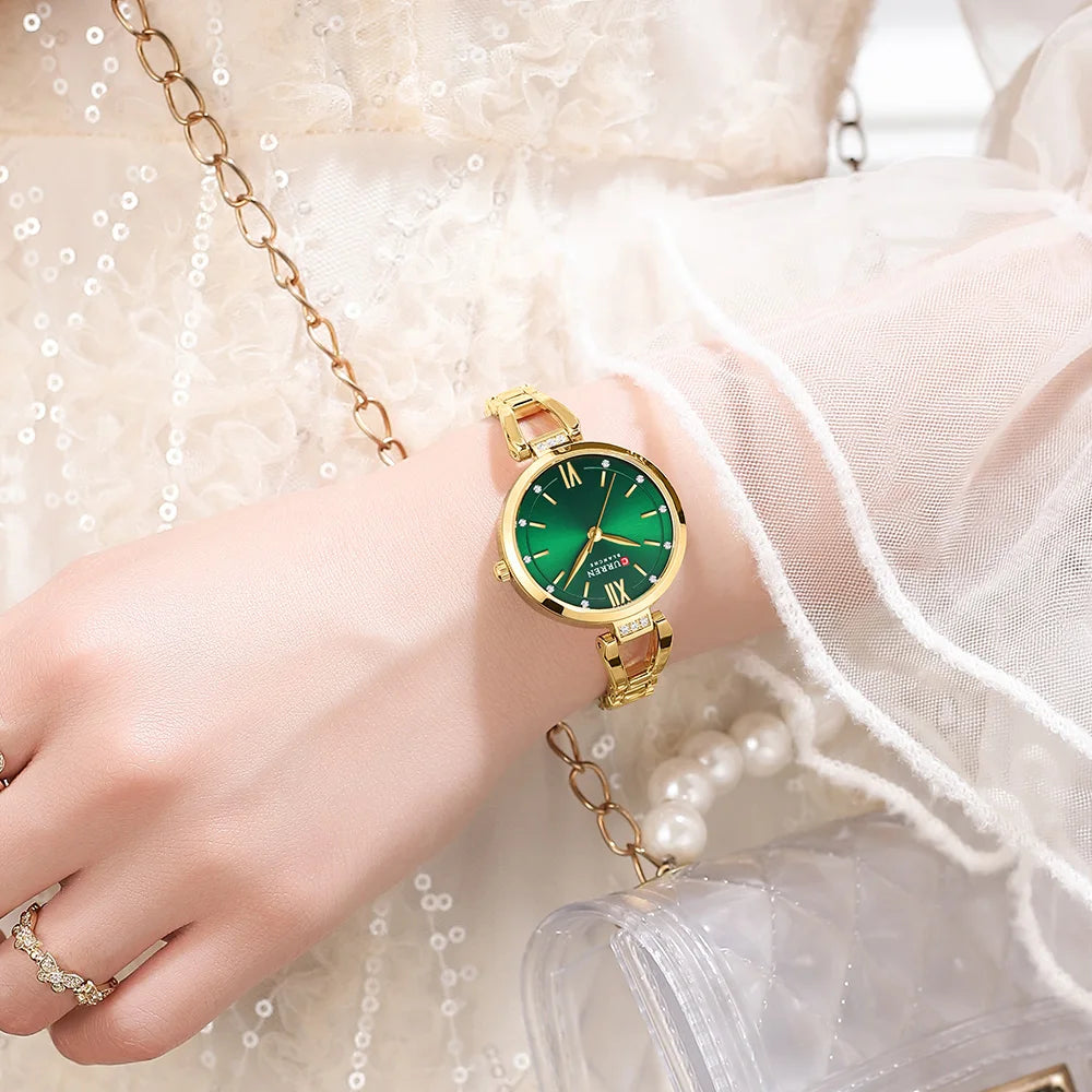 CURREN Luxury Hight Quality Quartz Watch Fashion Charming Rhinestones Stainless Steel Band Women's Wristwatches