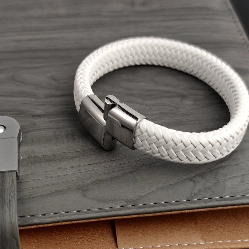 Men's Braided Leather Bracelet with Steel Clasp