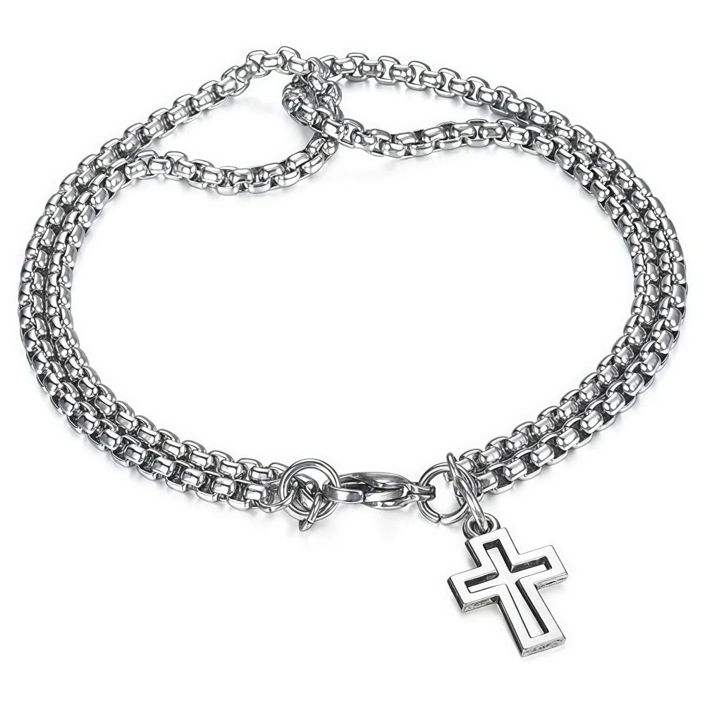 Silver Double-Chain Cross Bracelet
