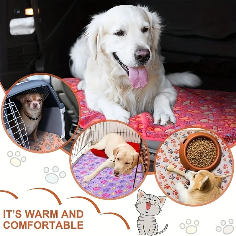 Flannel Pet Blanket,Cute Dog Paw Print Blanket Pet Mat for Puppy Kitten Warm and Comfortable Blanket Suitable For Cats And Dogs