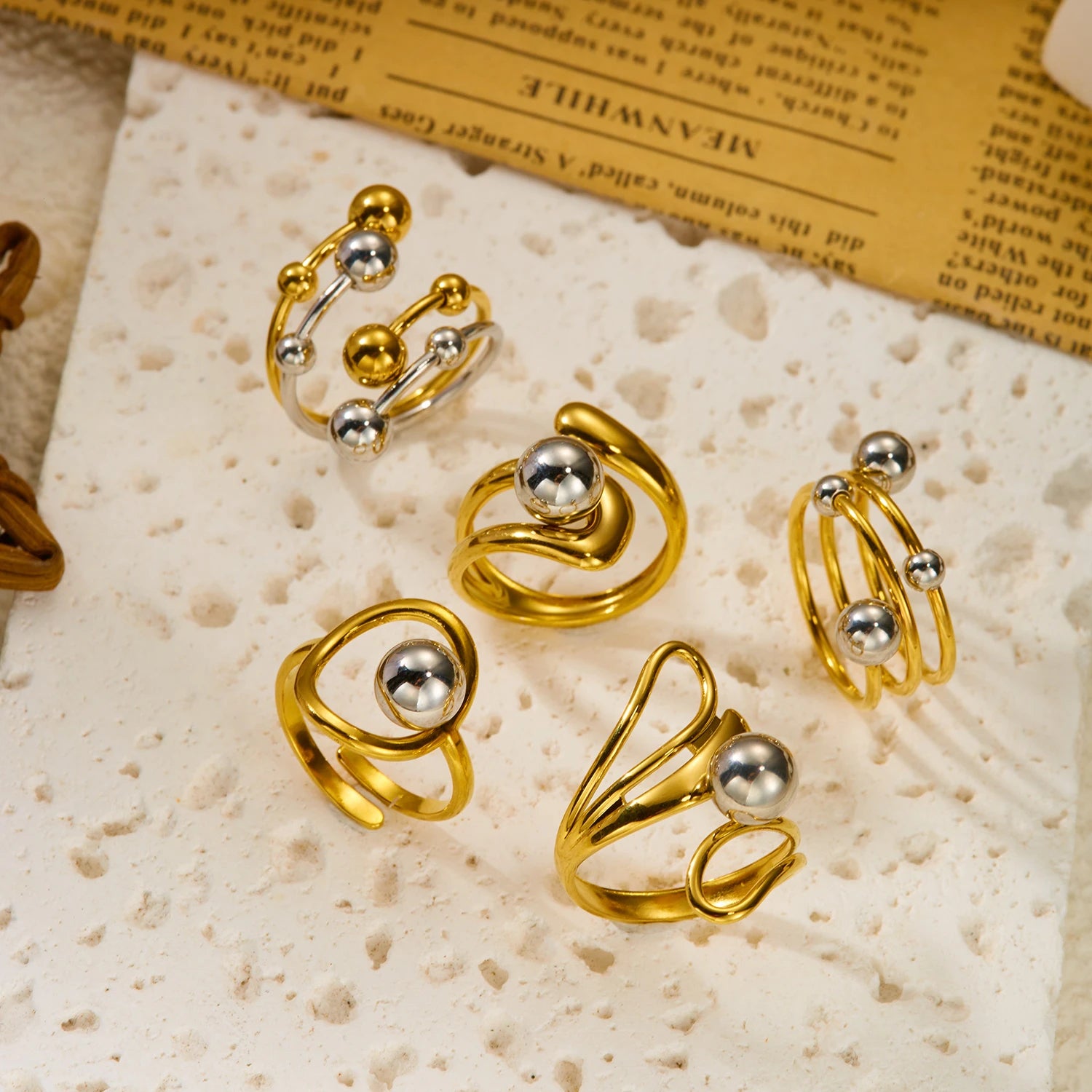 Bague Bicolore Géométrique Ajourée