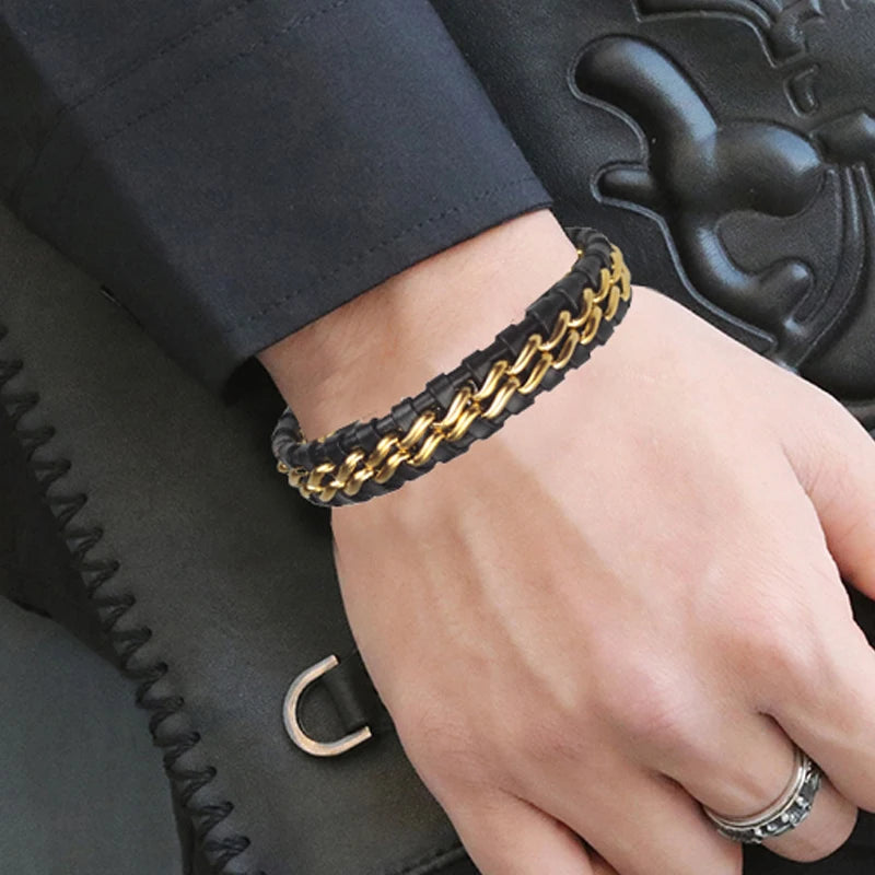 Genuine Leather Bracelet with Gold Magnetic Clasp