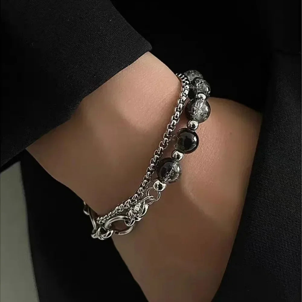 Black Crackle Bead Bracelet