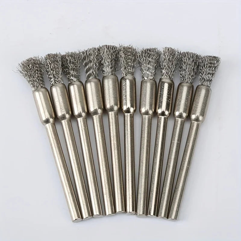 10Pcs Stainless Steel Wire Brushes with a 3.17mm Handle - Ideal for Rotating Tools, Ideal for Cleaning, Rust Removal and Sanding