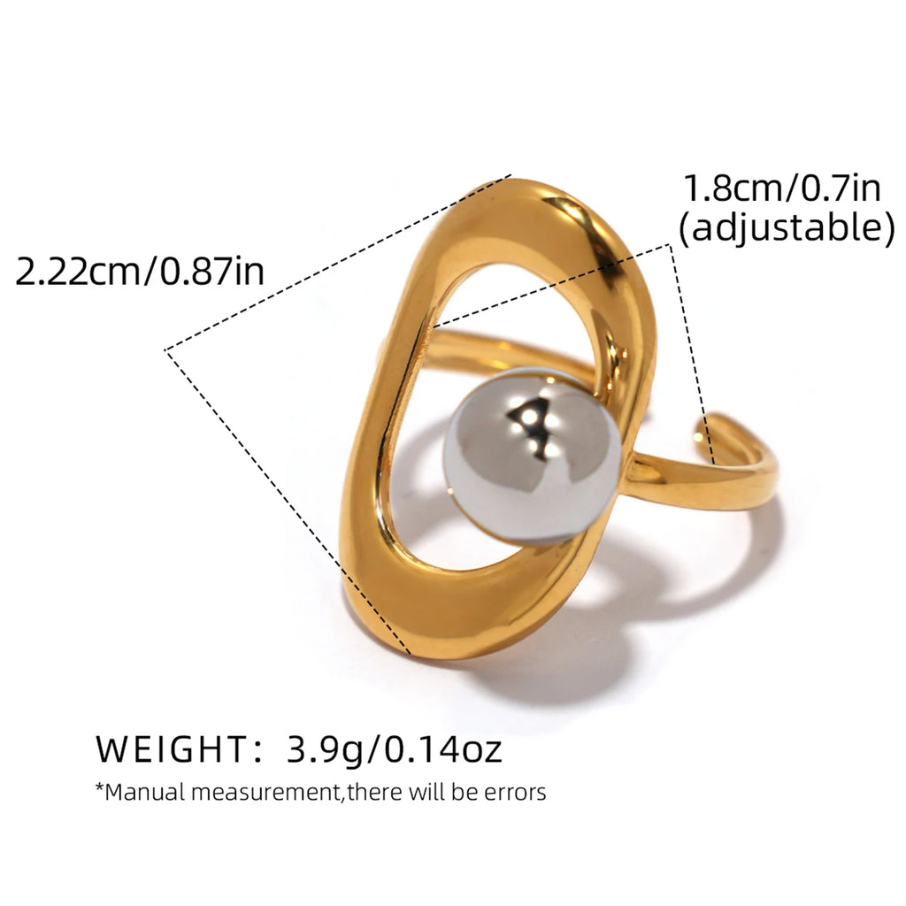 Minimalist Geometric Hollow Shape Design Stainless Steel Rings 18K Gold Plated Waterproof Quality Jewelry For Daily Vacation Etc