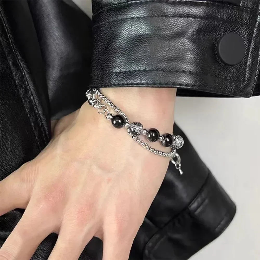 Black Crackle Bead Bracelet