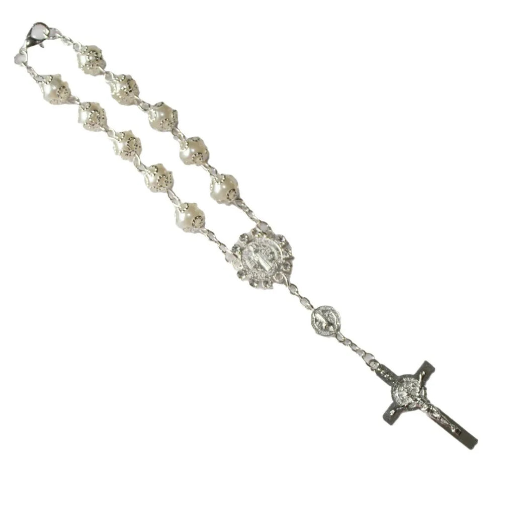 Cross Rosary Bracelet with Glass Beads