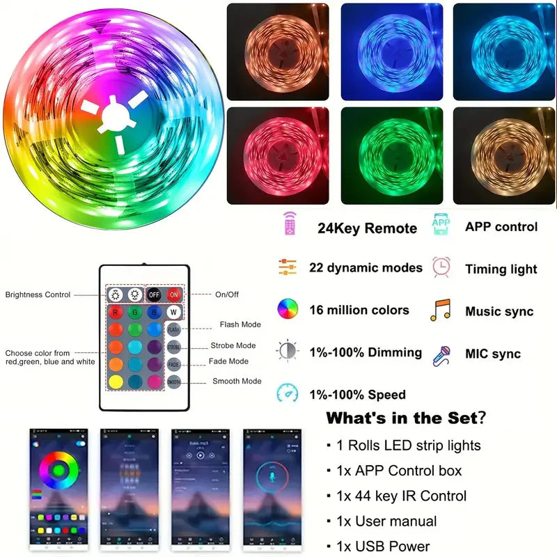 USB LED Strip Lights APP Control Color Changing 5050 RGB Led Light Flexible Lamp Tape for Room Decoration TV Backlight Diode