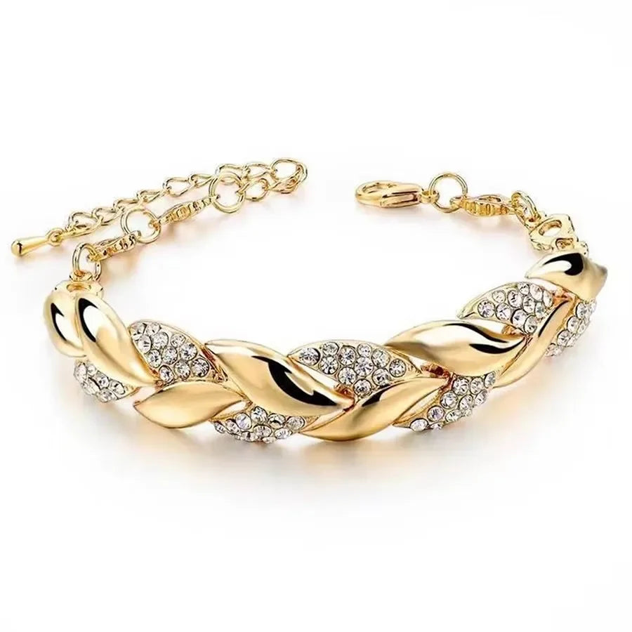 Braided Leaf Bracelet with Crystal Charm