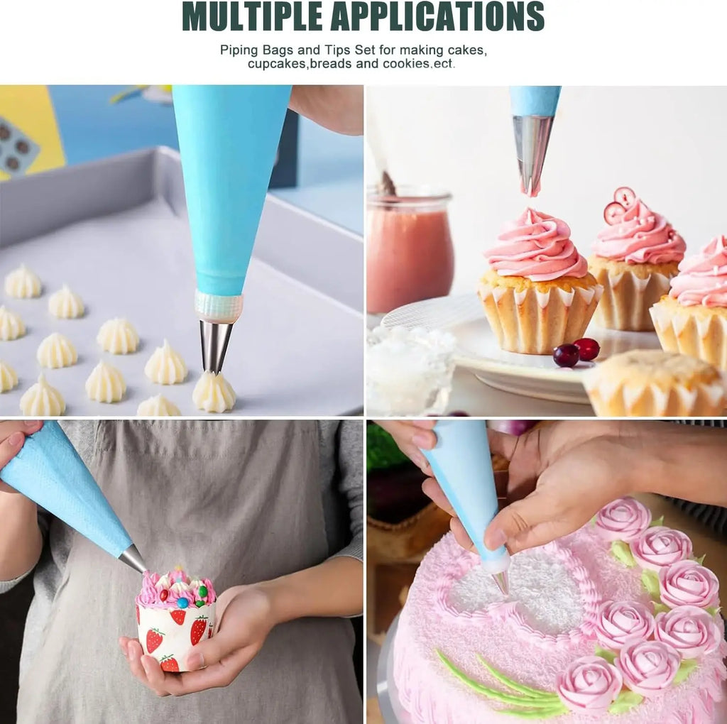 Reusable piping set: 2 bags, 12 tips, couplers, rings & scrapers for cake, cupcake & cookie decorating