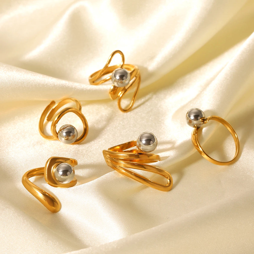 Bague Boule Acier Ligne Irrégulière Femme