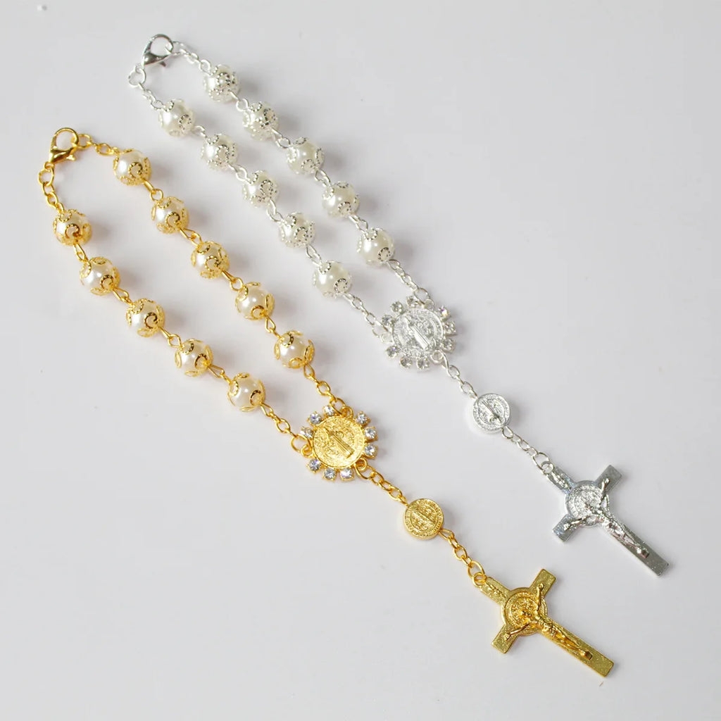 Cross Rosary Bracelet with Glass Beads
