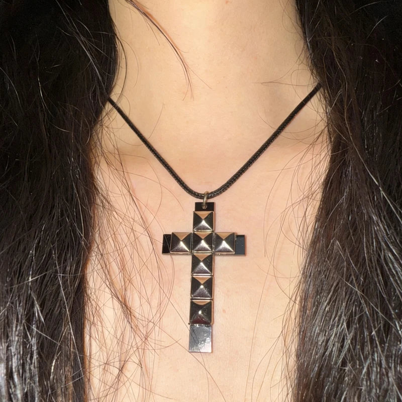 Punk Rock Style Riveted Cross Necklace