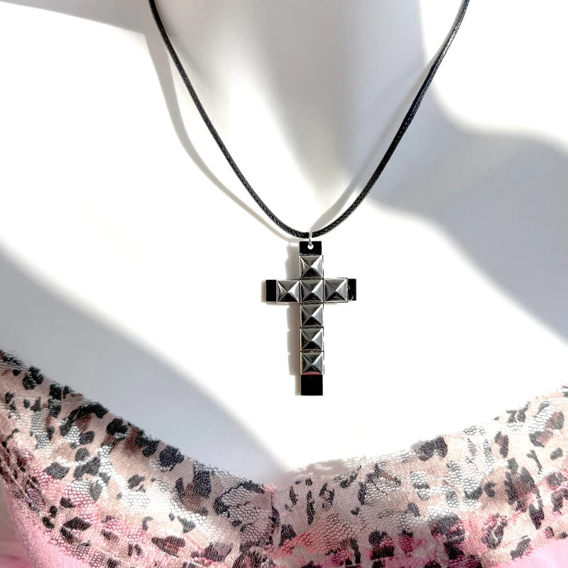 Punk Rock Style Riveted Cross Necklace