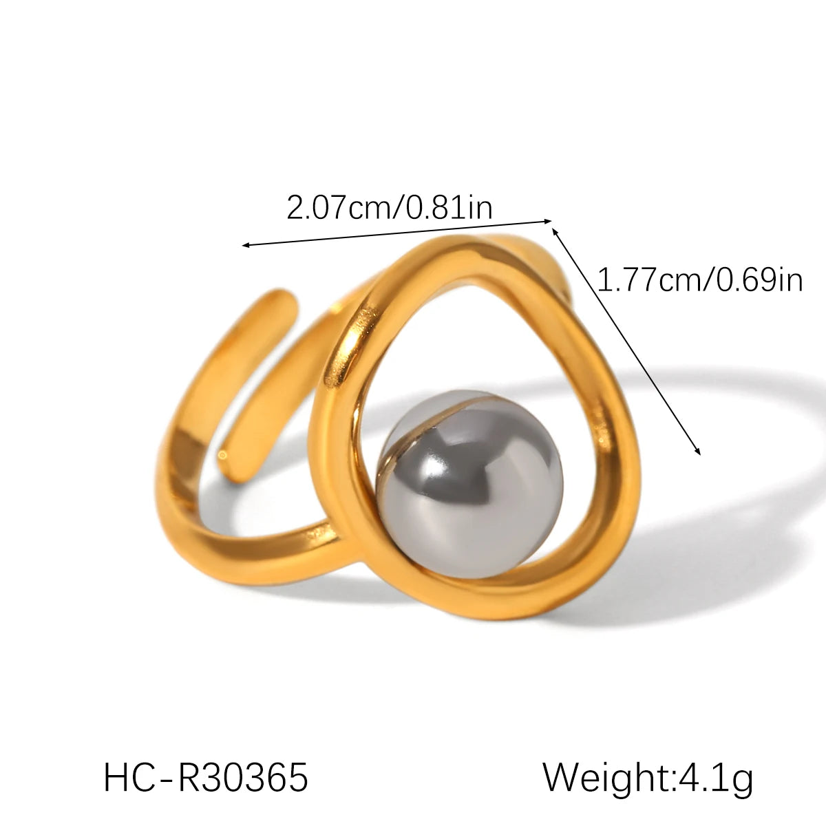 Huangchao Steel Ball Irregular Line Open Ring for Women, Stainless Steel Plated 18K Gold Rings Fashion Jewelry Accessories