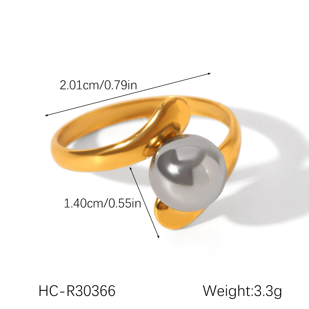 Huangchao Steel Ball Irregular Line Open Ring for Women, Stainless Steel Plated 18K Gold Rings Fashion Jewelry Accessories