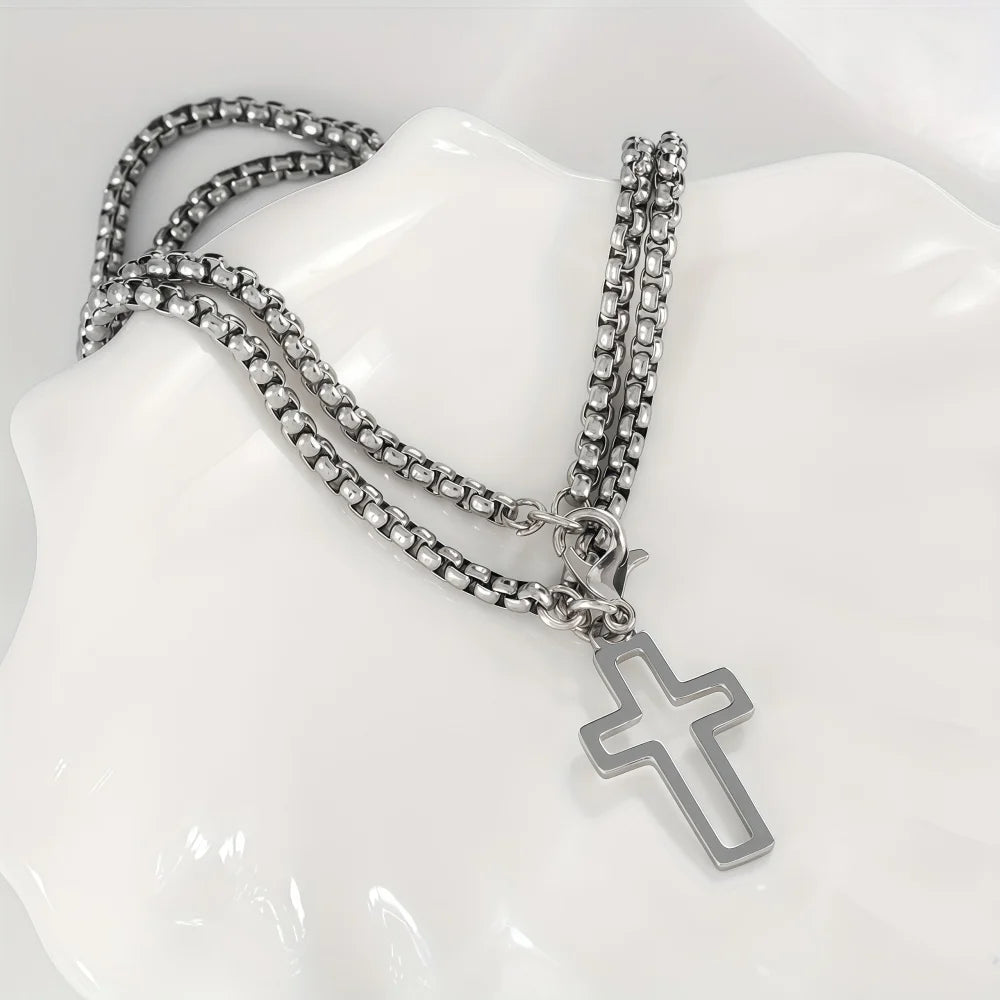 Silver Double-Chain Cross Bracelet