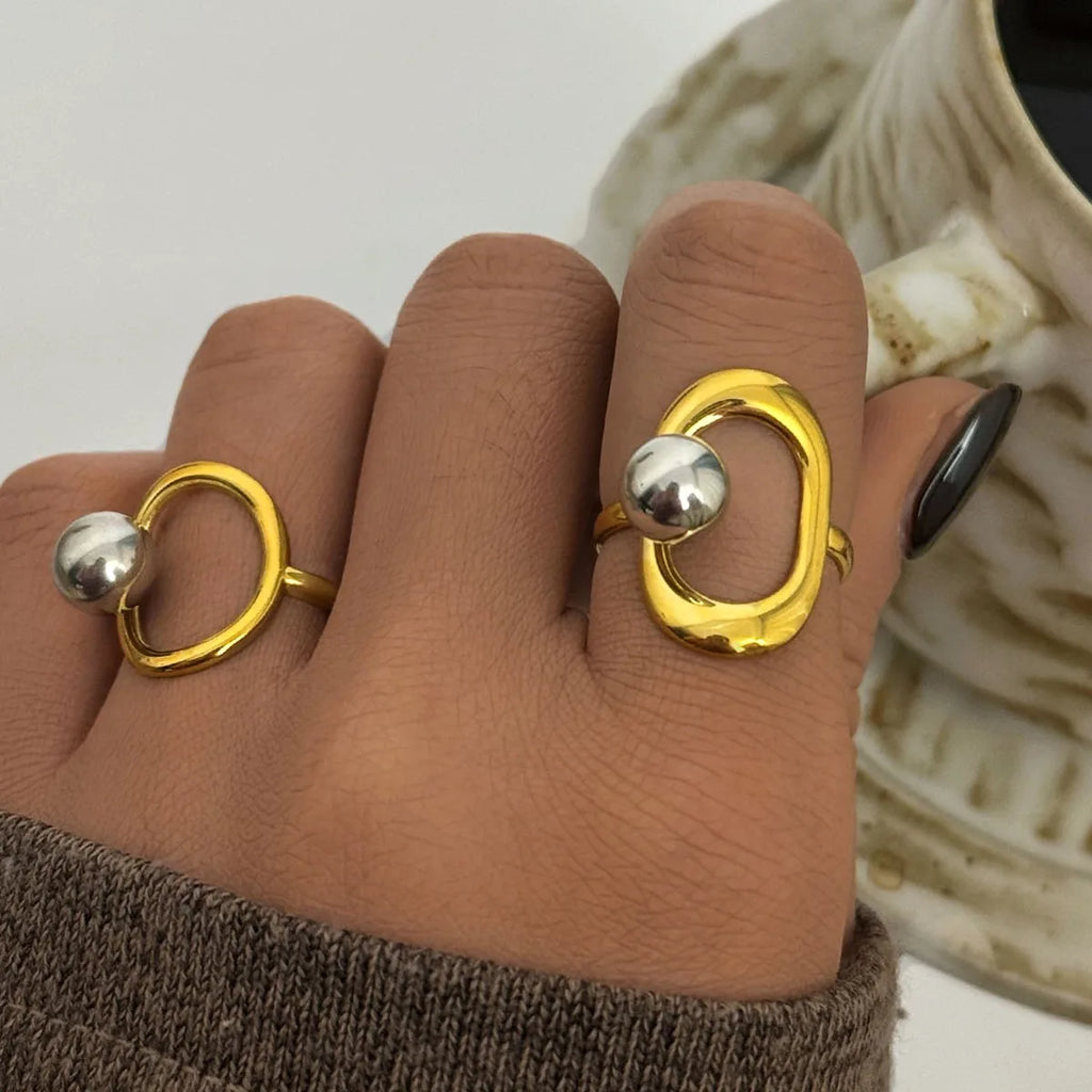 Minimalist Geometric Hollow Shape Design Stainless Steel Rings 18K Gold Plated Waterproof Quality Jewelry For Daily Vacation Etc
