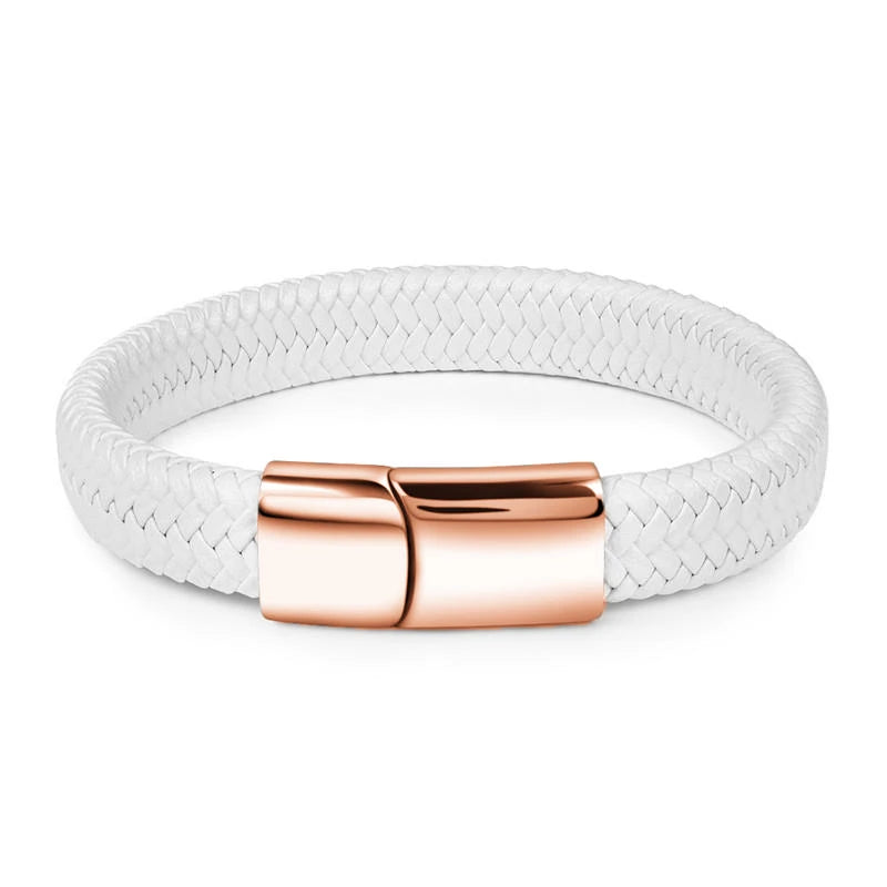 Men's Braided Leather Bracelet with Steel Clasp