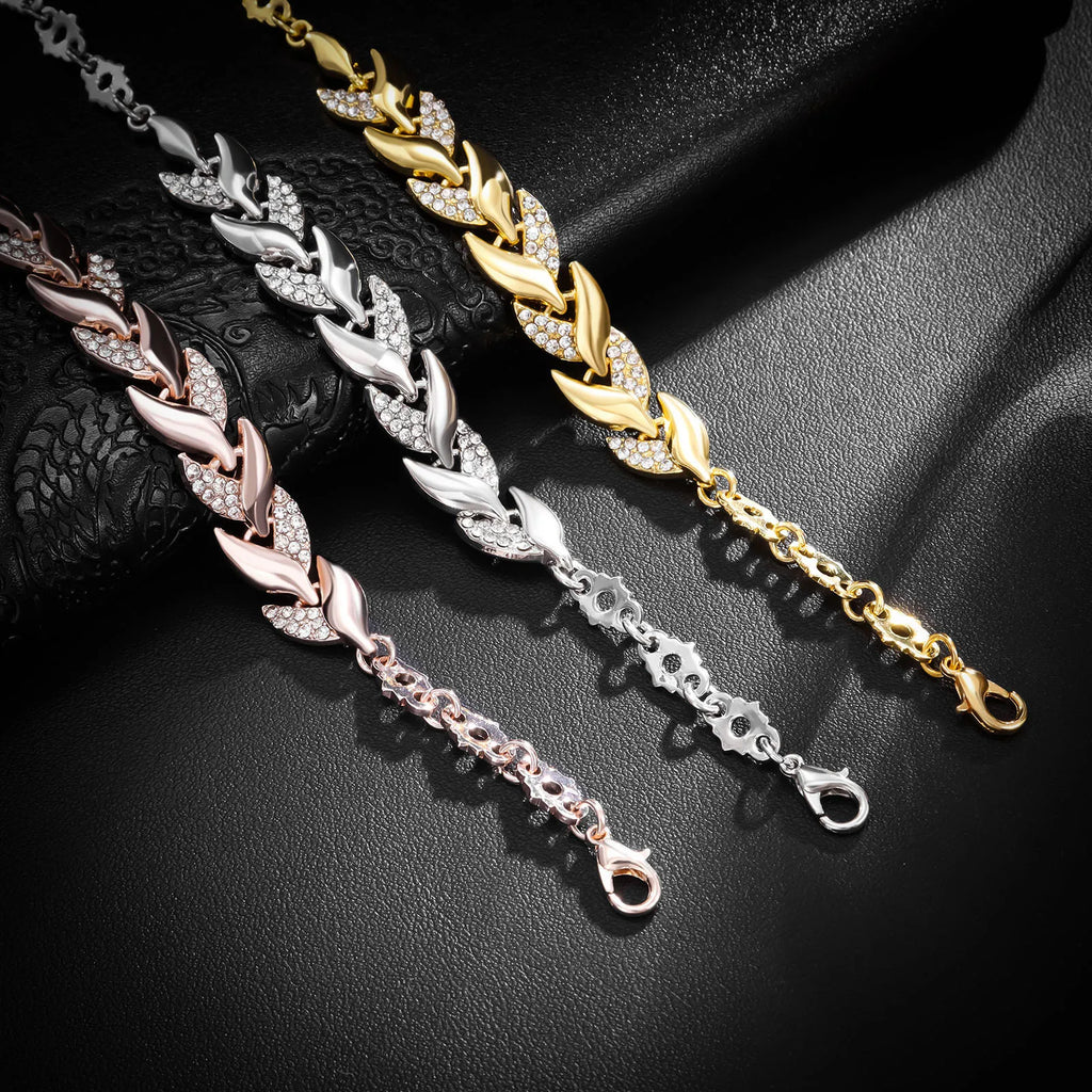 Braided Leaf Bracelet with Crystal Charm