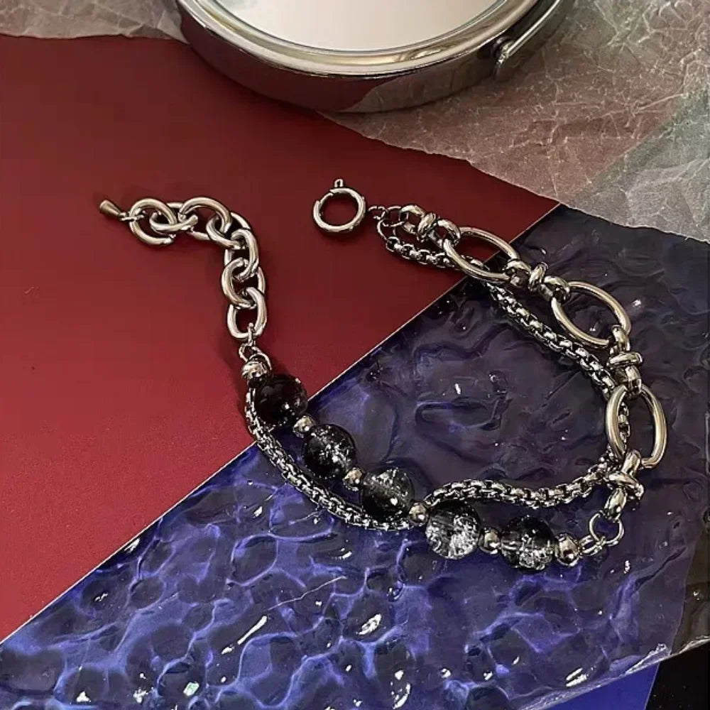 Black Crackle Bead Bracelet