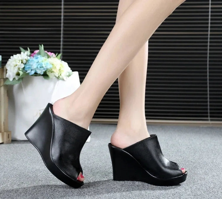 Brand Sandals Summer Slippers Women Sandals Shoes  New Soft Real Leather Sandals Comfort Wedge High Heel Slippers