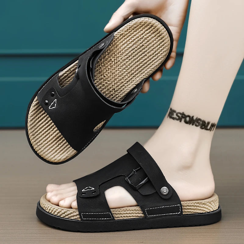 Sandal Men's 2025 Summer New Outdoor Sports Soft-soled Beach Shoes, Trendy and Versatile, Driving with Two Pairs of Flip-flops