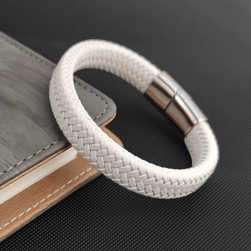 Men's Braided Leather Bracelet with Steel Clasp