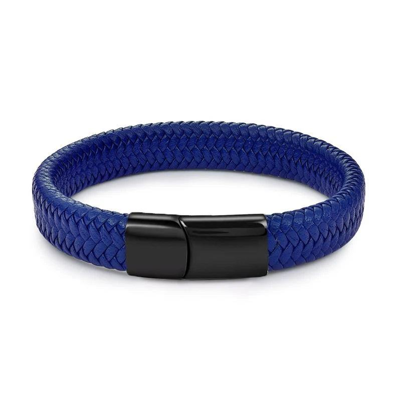 Men's Braided Leather Bracelet with Steel Clasp