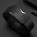 PU Leather Automatic Belt for Men, Ratchet Buckle Casual Formal Strap for Work Business Party Daily Gift