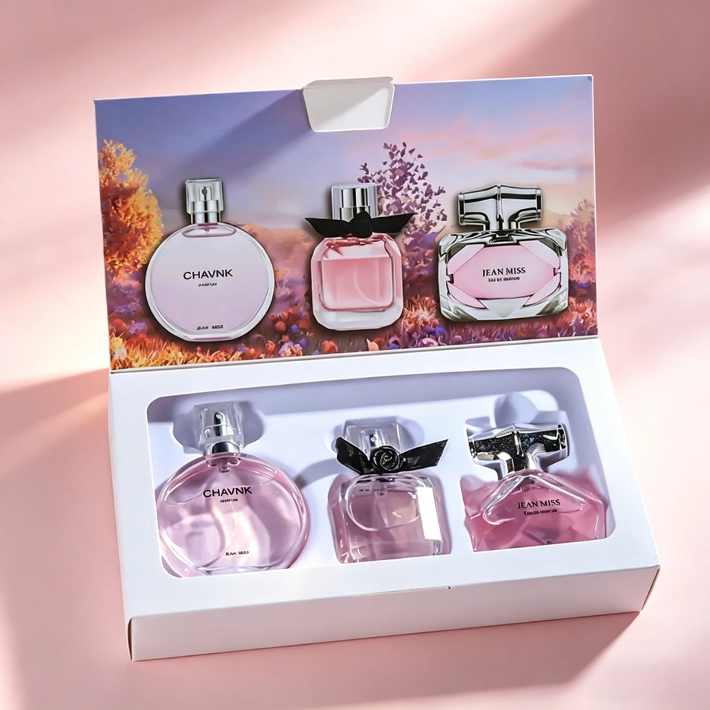 Women EDT Perfume Set 3Pcs Floral Natural Fresh Aroma Long Lasting Fragrance Comparable to Luxury Brand Scent Floral Perfume