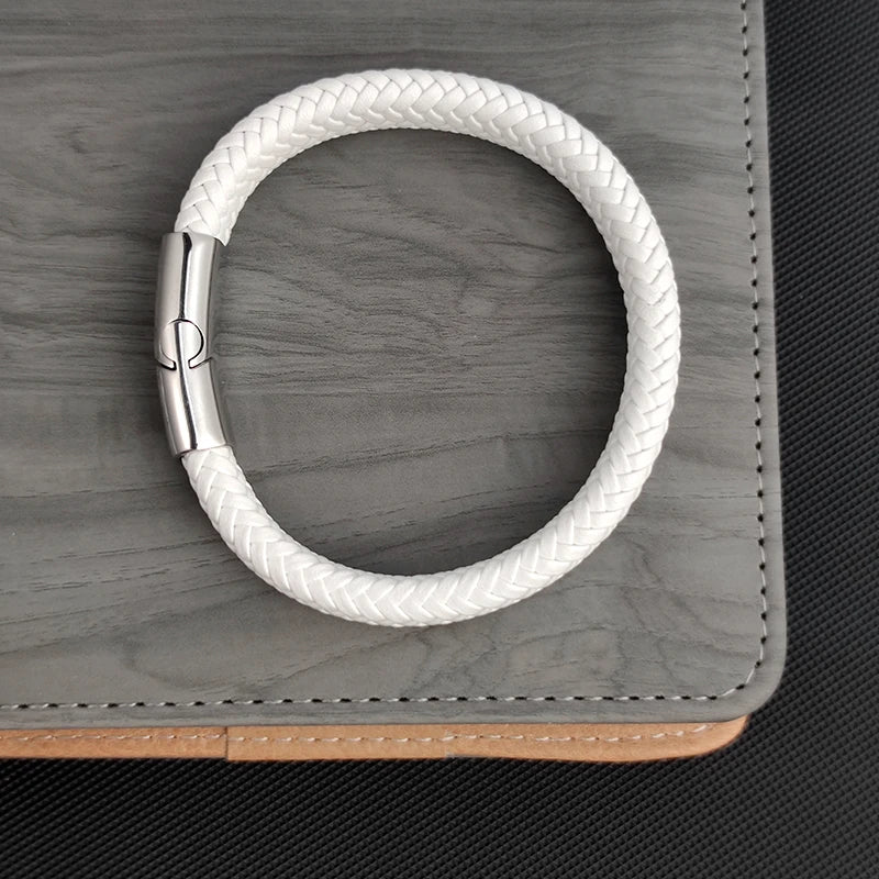 Men's Braided Leather Bracelet with Steel Clasp