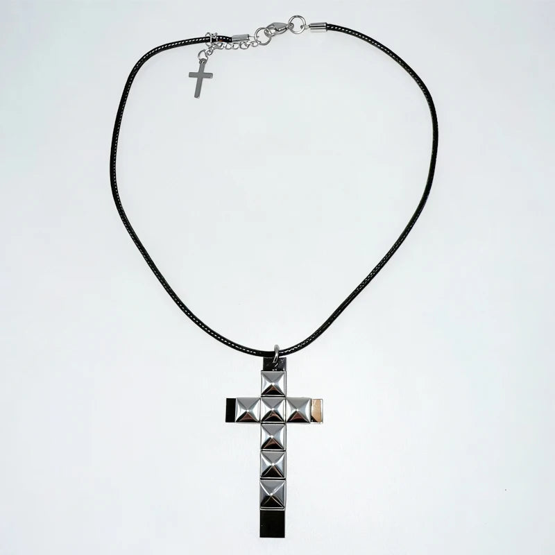 Punk Rock Style Riveted Cross Necklace