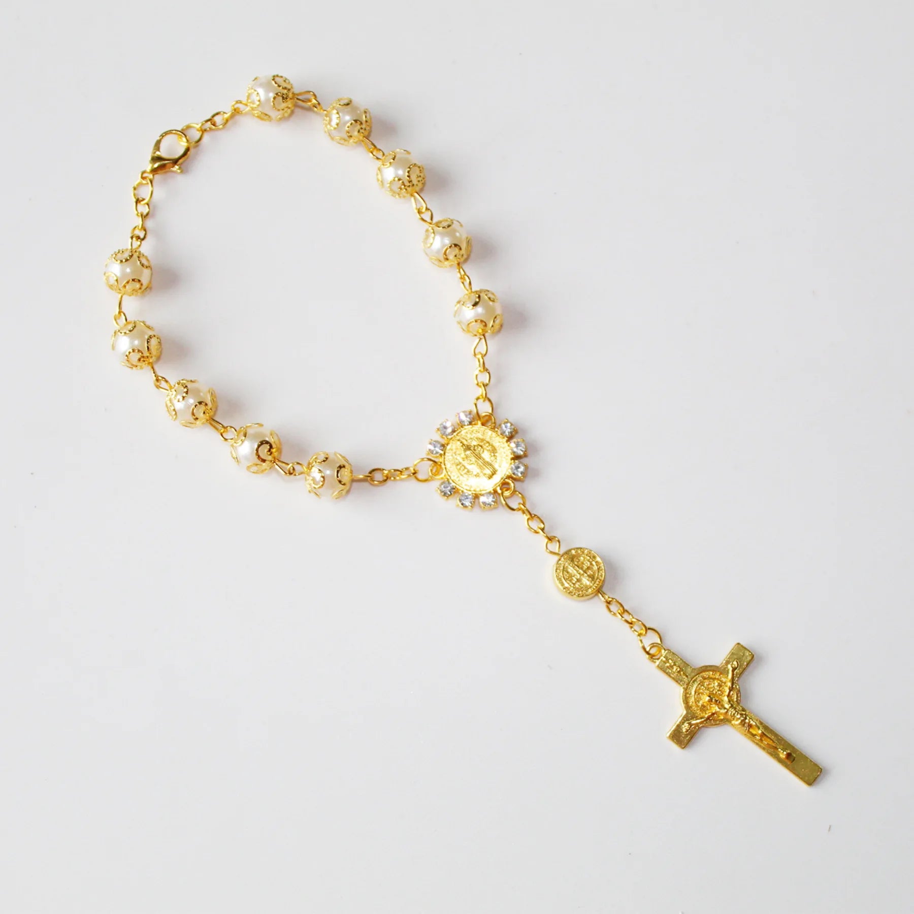 Cross Rosary Bracelet with Glass Beads
