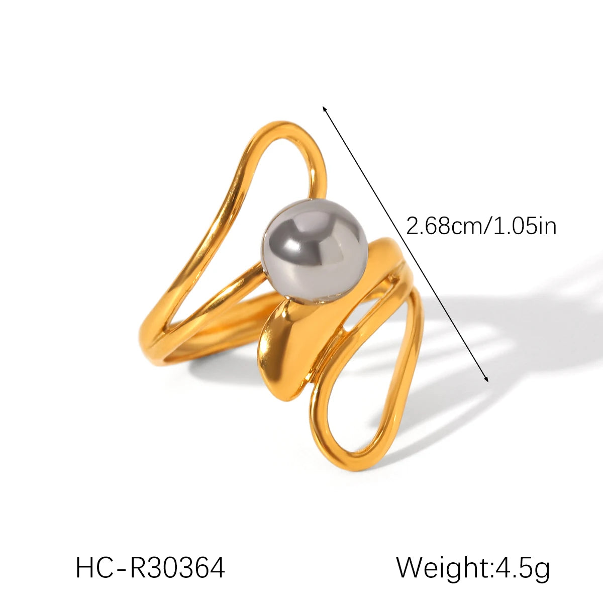 Bague Boule Acier Ligne Irrégulière Femme