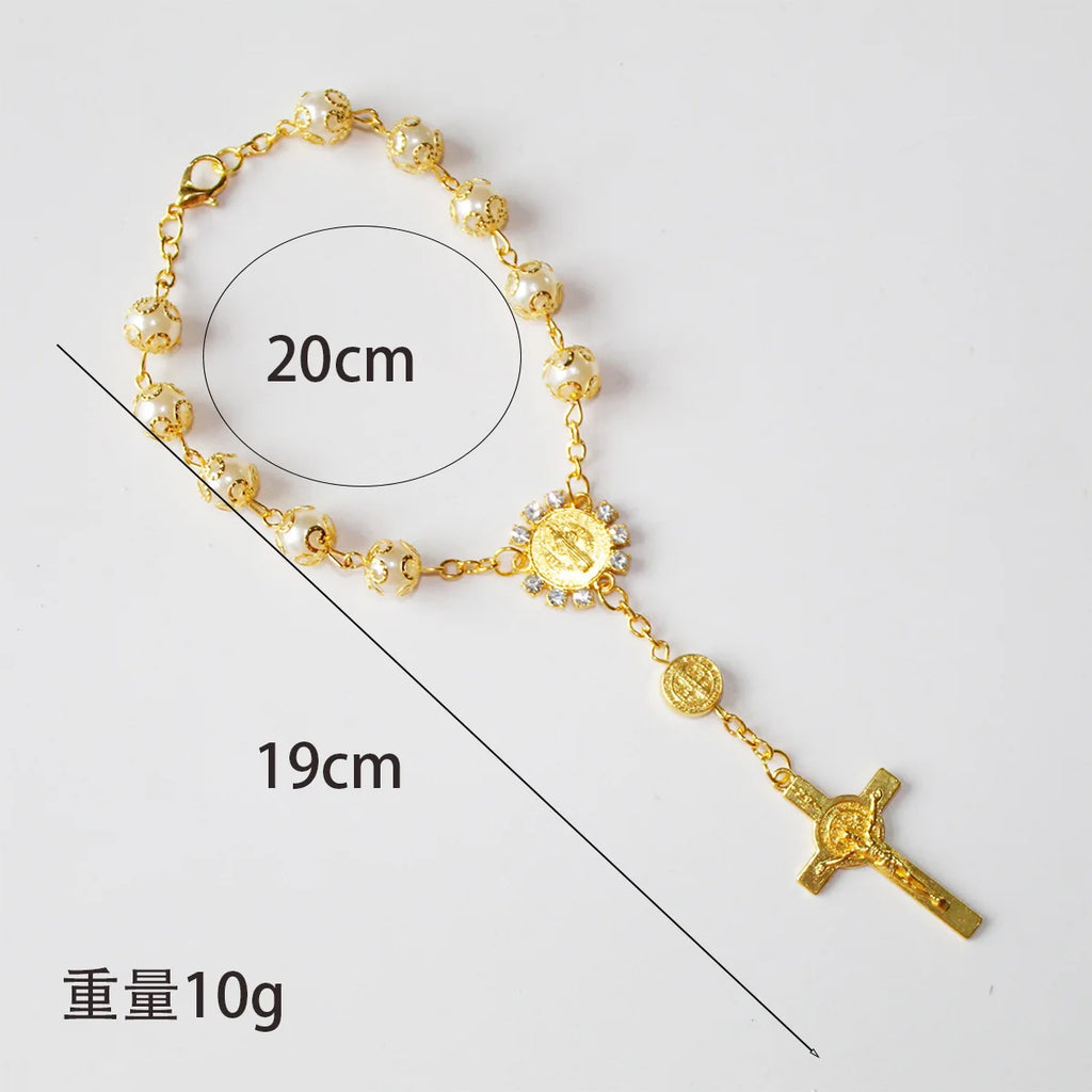 Cross Rosary Bracelet with Glass Beads