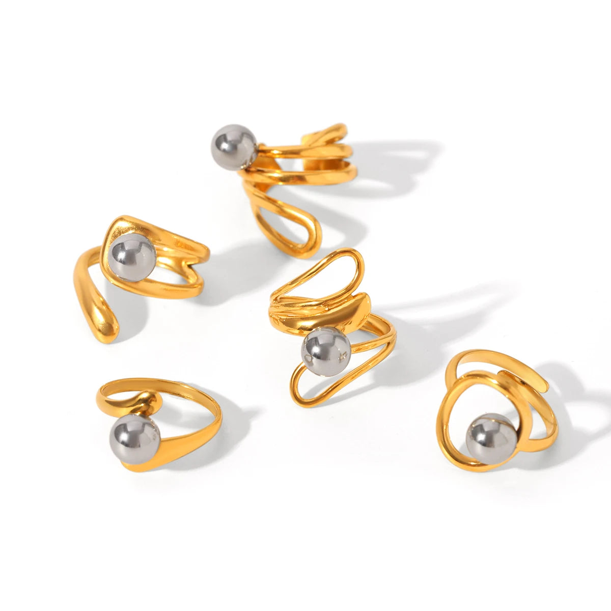 Bague Boule Acier Ligne Irrégulière Femme