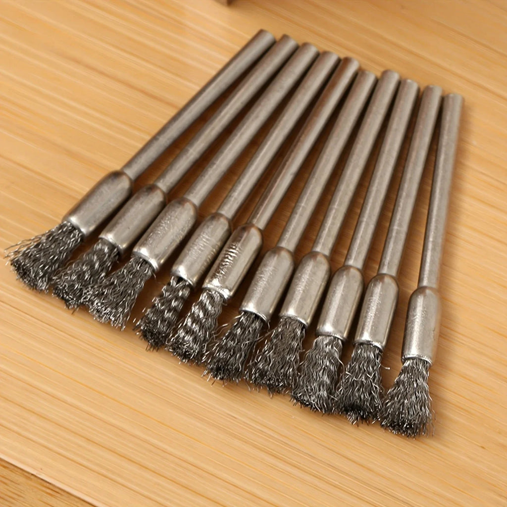 10Pcs Stainless Steel Wire Brushes with a 3.17mm Handle - Ideal for Rotating Tools, Ideal for Cleaning, Rust Removal and Sanding