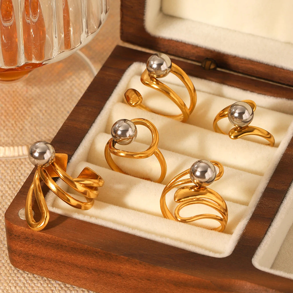 Bague Boule Acier Ligne Irrégulière Femme