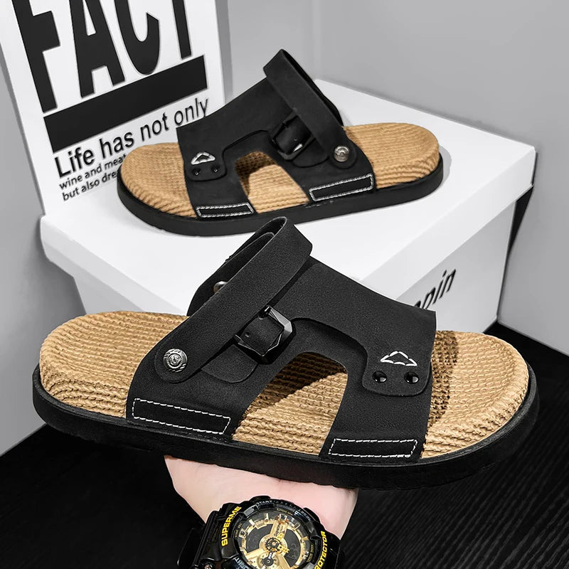 Sandal Men's 2025 Summer New Outdoor Sports Soft-soled Beach Shoes, Trendy and Versatile, Driving with Two Pairs of Flip-flops
