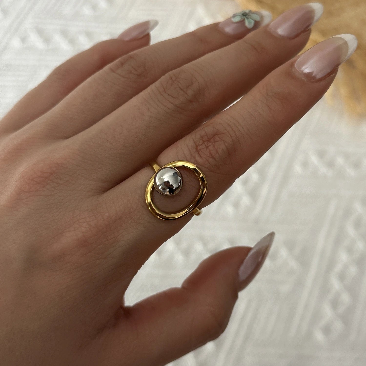 Bague Bicolore Géométrique Ajourée
