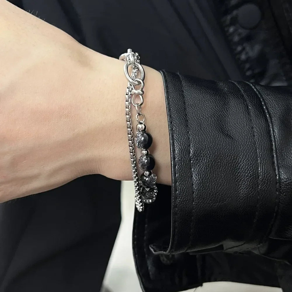 Black Crackle Bead Bracelet