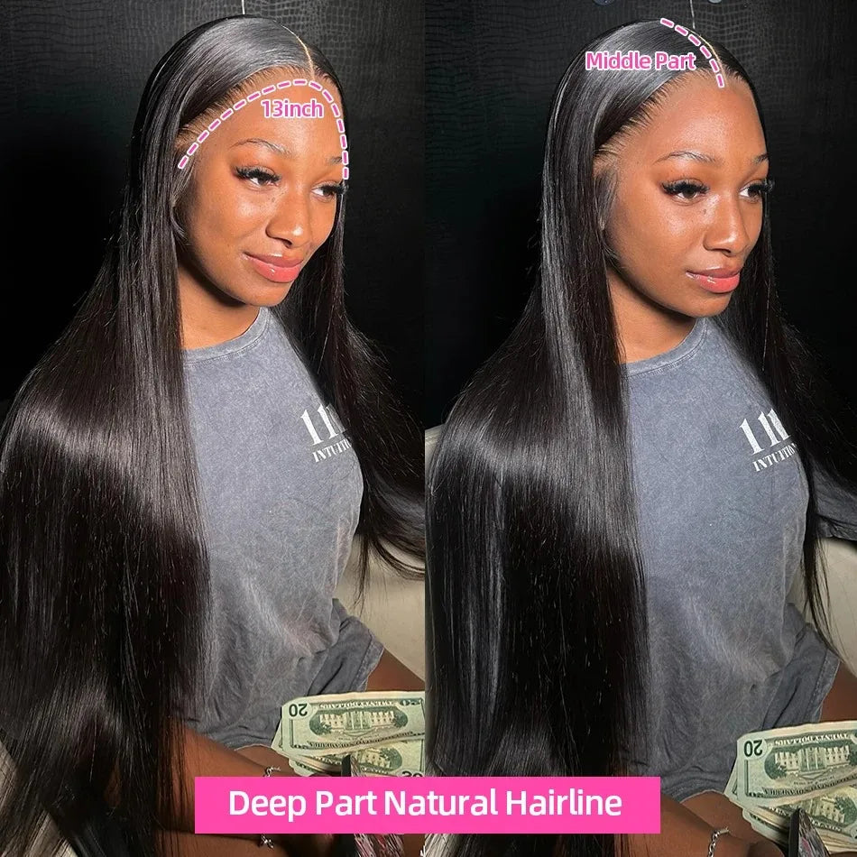 13x6 Lace Front Wigs Human Hair Pre Plucked Straight Human Hair Wig 200% Density HD Lace Frontal Wigs for Women Natural Black