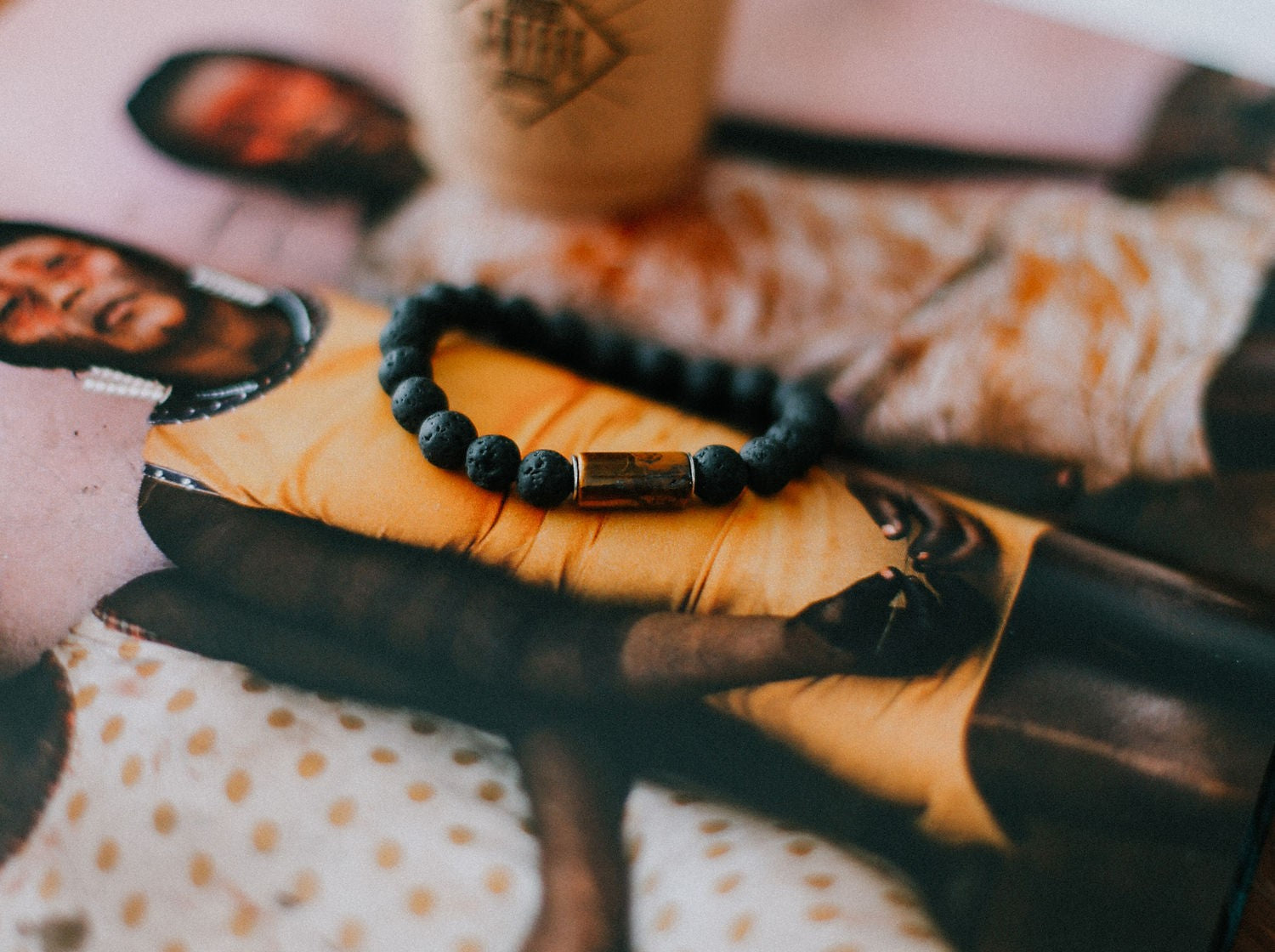 Lava Bracelet with 8mm Tiger Eye for Men